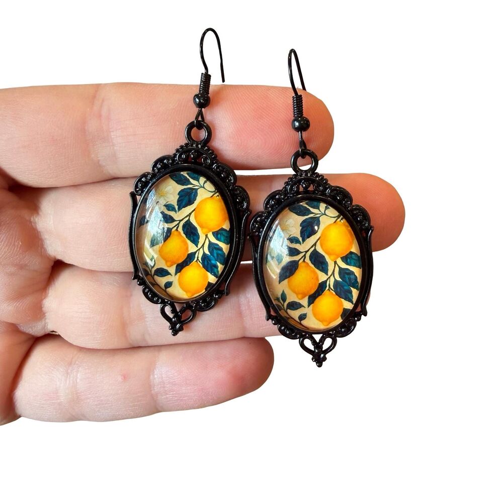 Vintage Jewelry Lemon Earrings Black Victorian Lemon Earrings